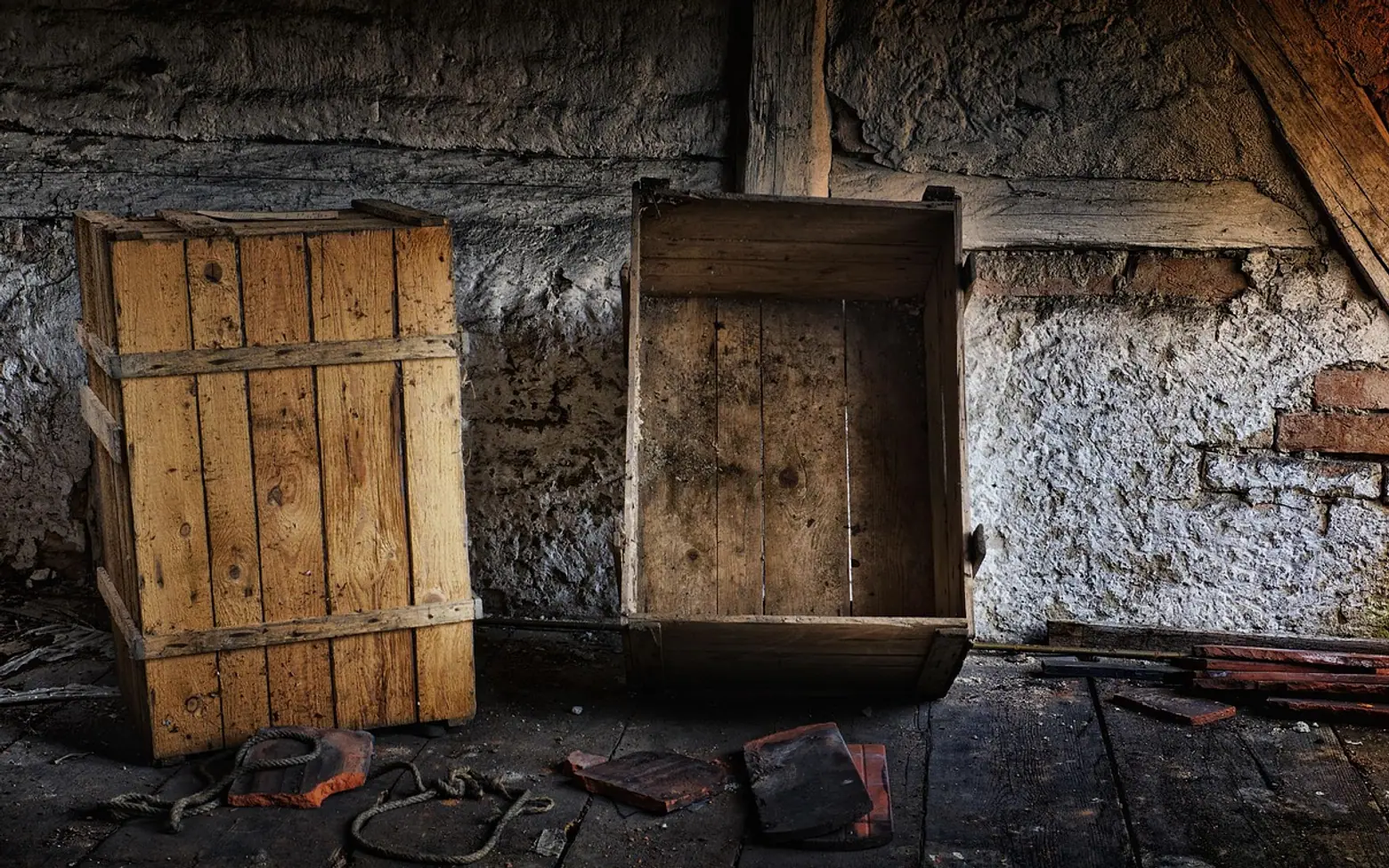 Attic, boxes and truss