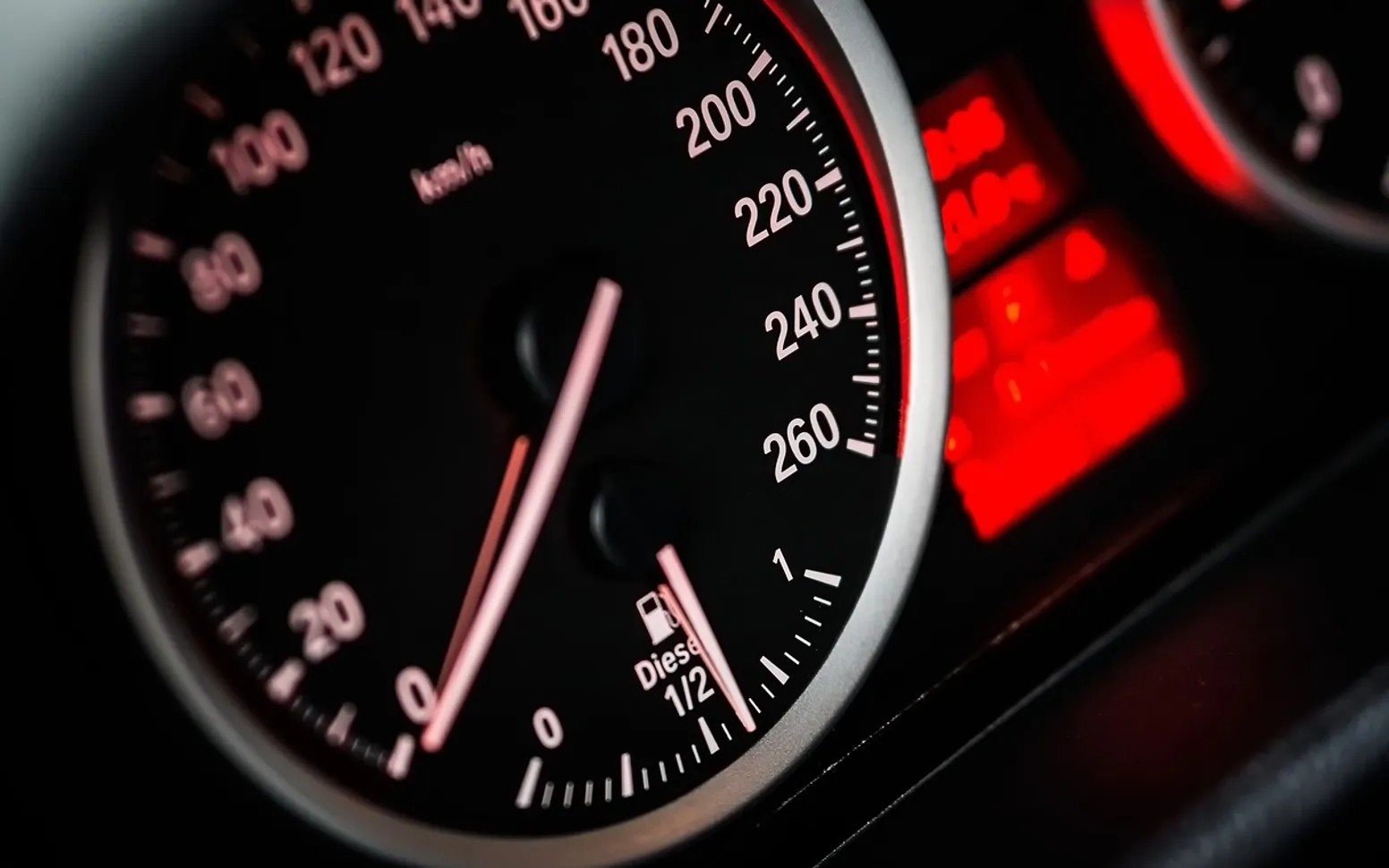 Speedometer, dashboard and car